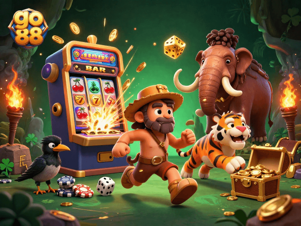 Experience go 88's vibrant casino atmosphere with explosive jackpots and playful characters.