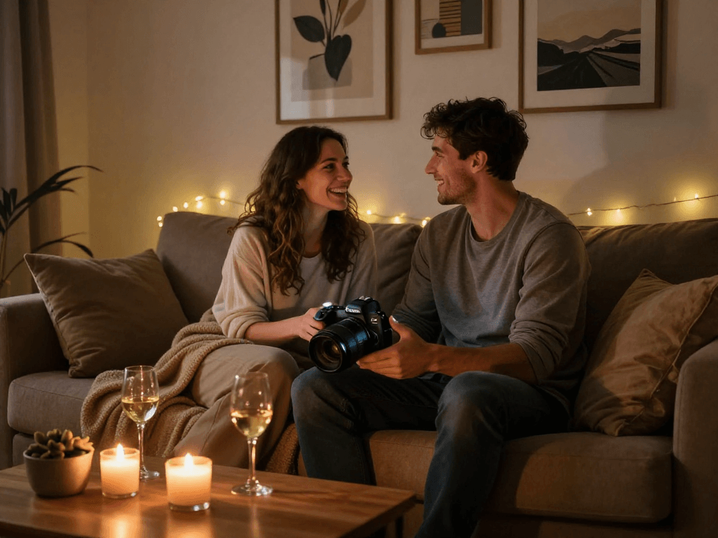 Couple enjoying a romantic evening with sex AI technology enhancing their connection.