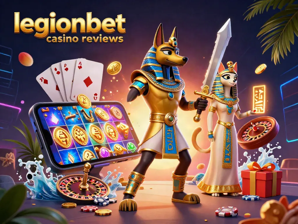Experience legionbet casino reviews through a vibrant 3D illustration showcasing thrilling gaming elements.