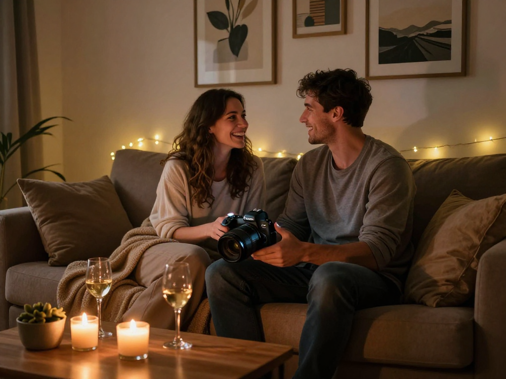 Couple enjoying a romantic evening with sex AI technology enhancing their connection.