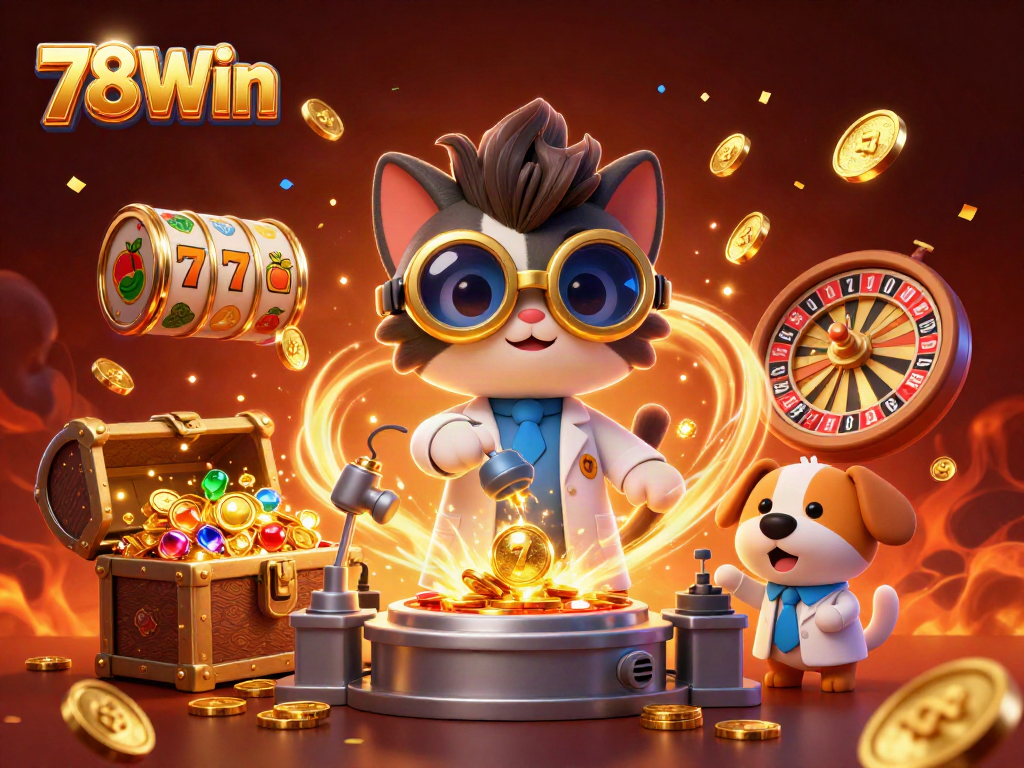 Engage with thrilling 78Win online slots through our vibrant, animated 3D casino scene.