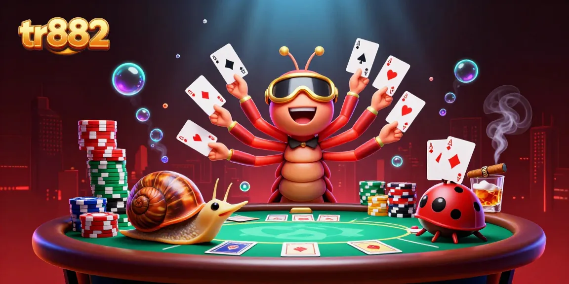 Engage with tr882's thrilling casino scene featuring playful millipede dealer and exciting game elements.