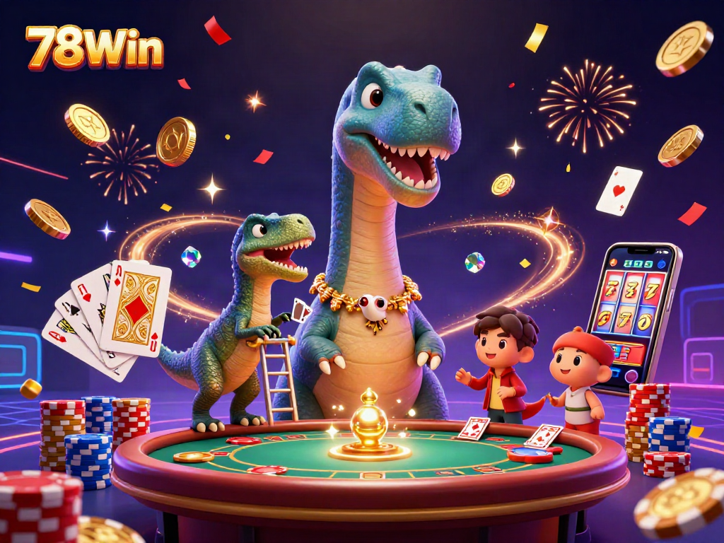Try your luck at 78Win with a 3D casino scene featuring dazzling games and lively characters.