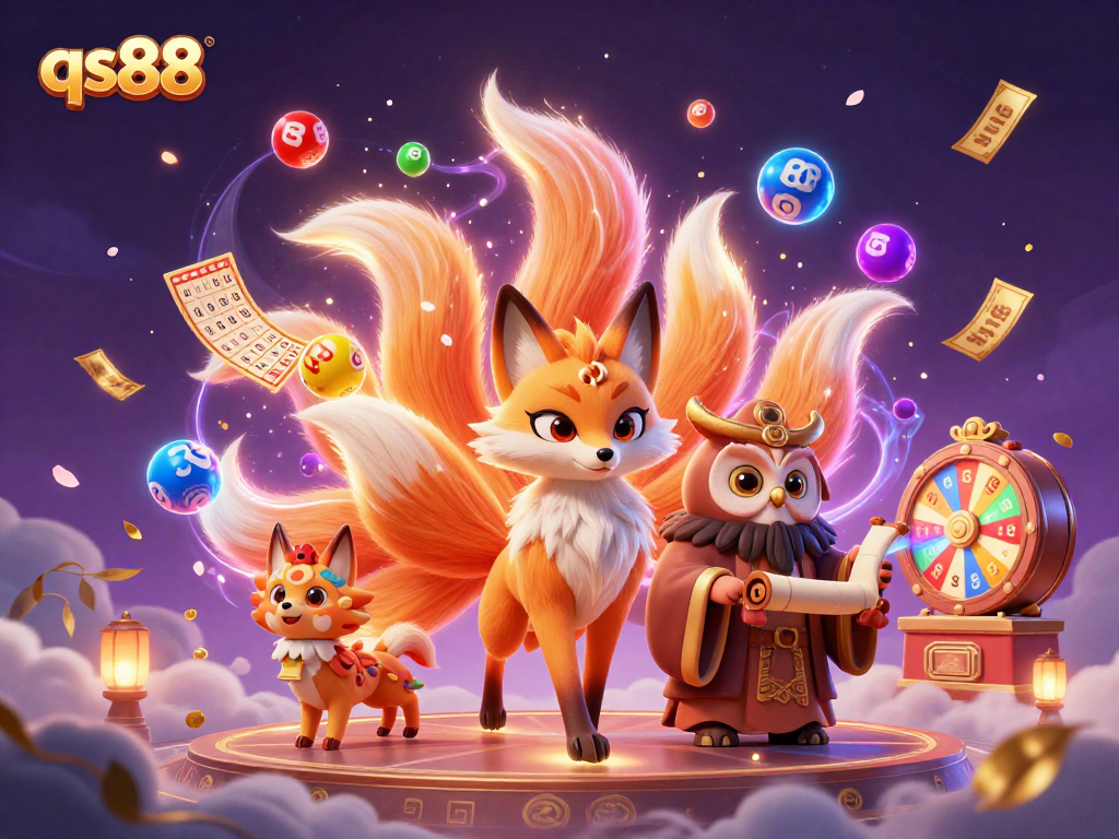 Experience the thrill of qs88 with a vibrant 3D illustration capturing dynamic lottery elements and enchanting characters.