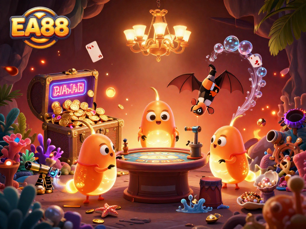 Experience the thrilling atmosphere of EA88 with glowing glowworms lighting up a vibrant cave casino.