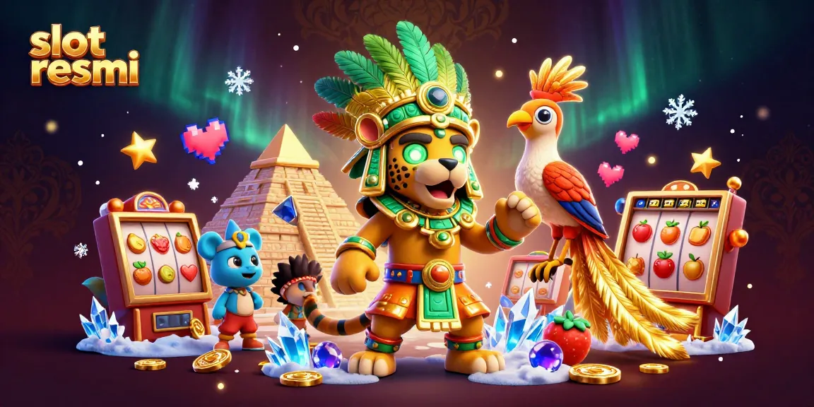 Experience slot resmi excitement with a Mayan jaguar priest and colorful slot machines.