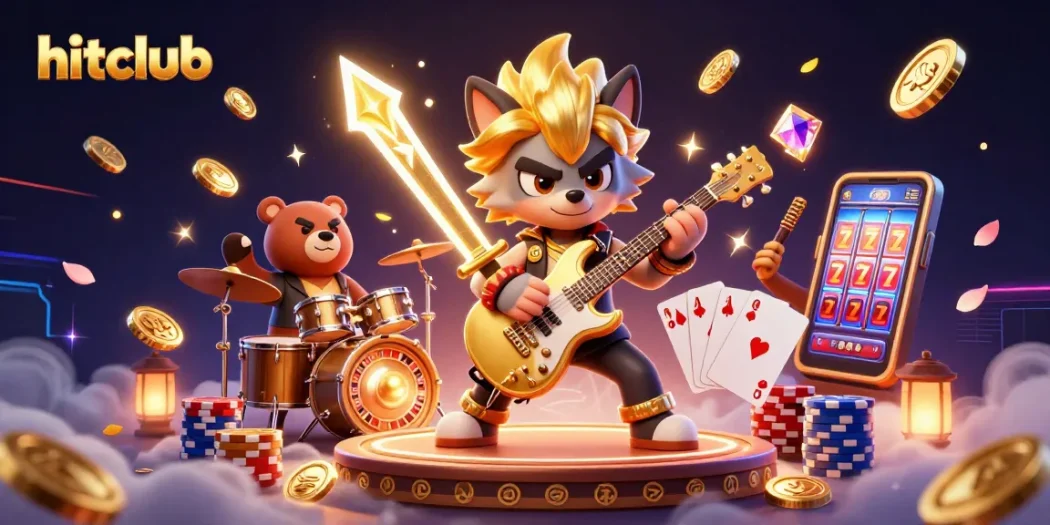 Win big with hitclub's thrilling casino games featuring cascading coins and vibrant characters.