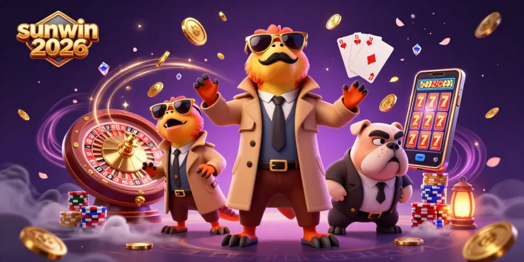 Experience thrilling adventures with sunwin 2026, featuring raptors and casino elements in a vibrant illustration.
