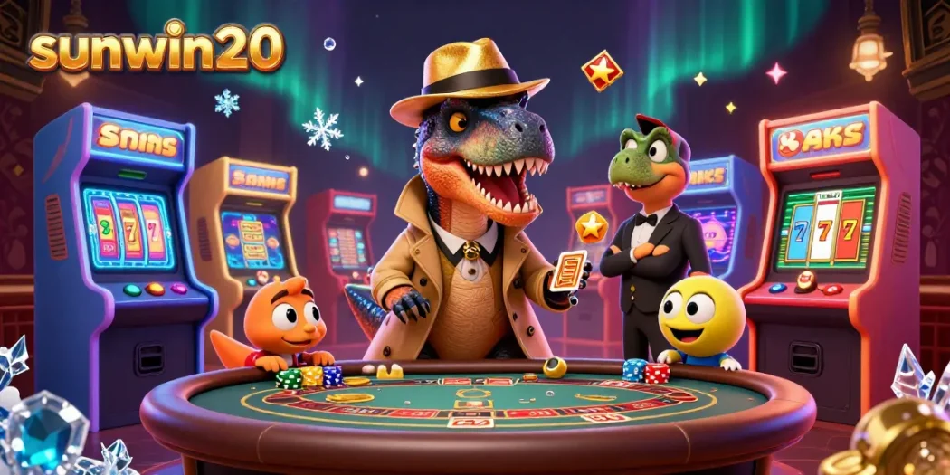 Watch the sunwin20 velociraptor card counter blend in at the blackjack table in this vibrant casino illustration.