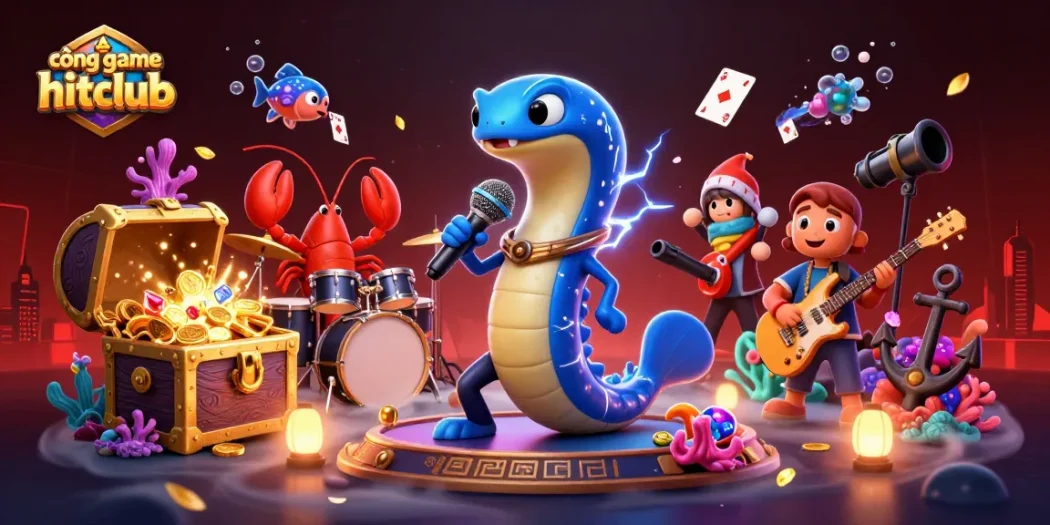 Experience the excitement of cổng game hitclub as a DJ electric eel jelly performs underwater with treasure and colorful gems.